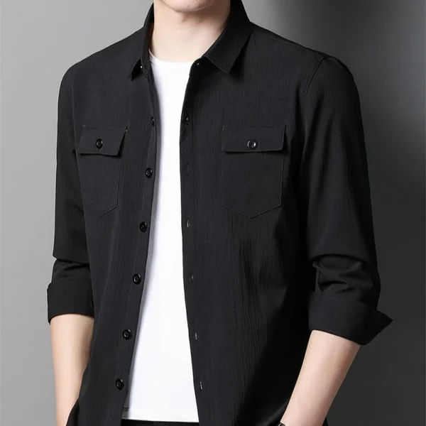 Long Sleeve Black Linen Shirt - XS-155cm