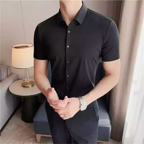 Short Sleeve Plain Black Shirt - XS-155cm