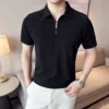Short Sleeve Knit Zipper T-Shirt - L-170cm
