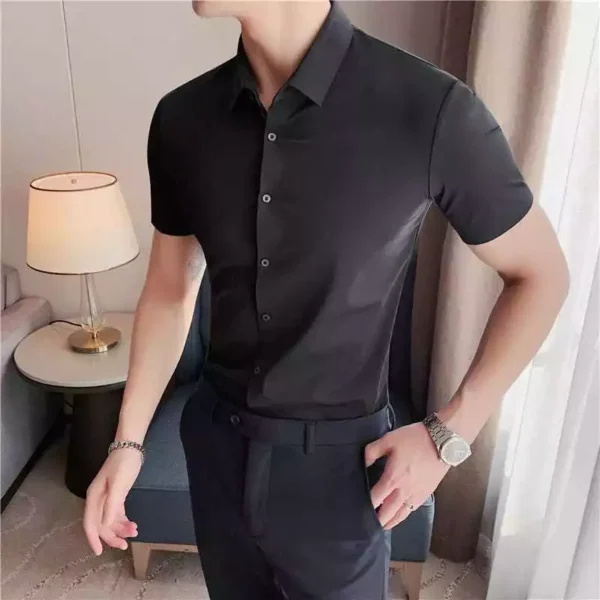 Short Sleeve Plain Black Shirt - XS-155cm