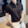 Short Sleeve Knit Zipper T-Shirt - L-170cm