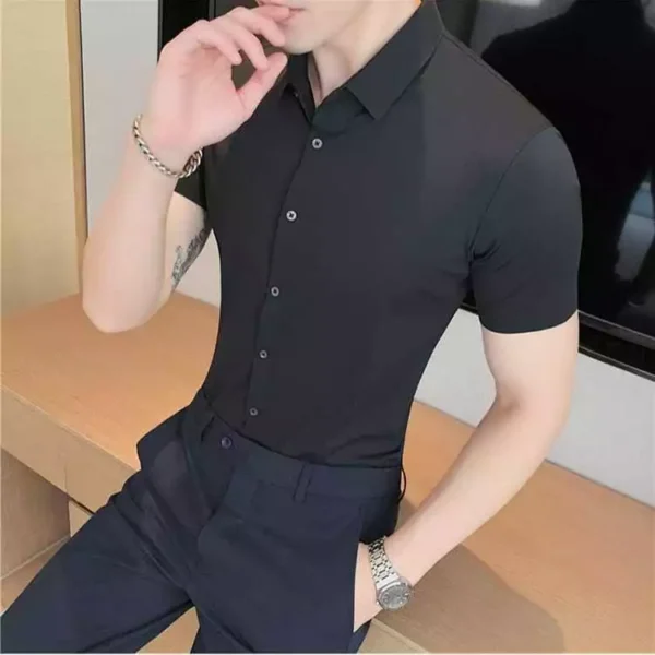 Short Sleeve Plain Black Shirt - XS-155cm