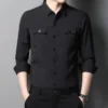 Long Sleeve Black Linen Shirt - XS-155cm