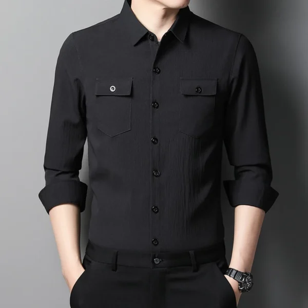 Long Sleeve Black Linen Shirt - XS-155cm