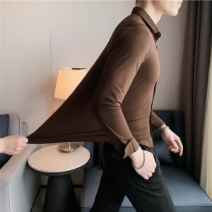 Long Sleeve Casual Stretch Shirt - XL-175cm