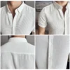 Short Sleeve Waffle Knit White Shirt - S-160cm