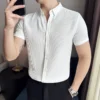 Short Sleeve Waffle Knit White Shirt - S-160cm