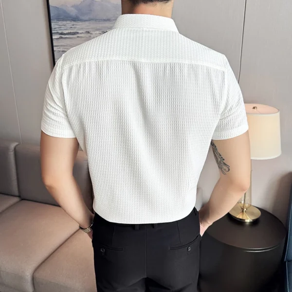 Short Sleeve Waffle Knit White Shirt - S-160cm