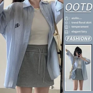 Striped Long Sleeve Shirt - M-165cm