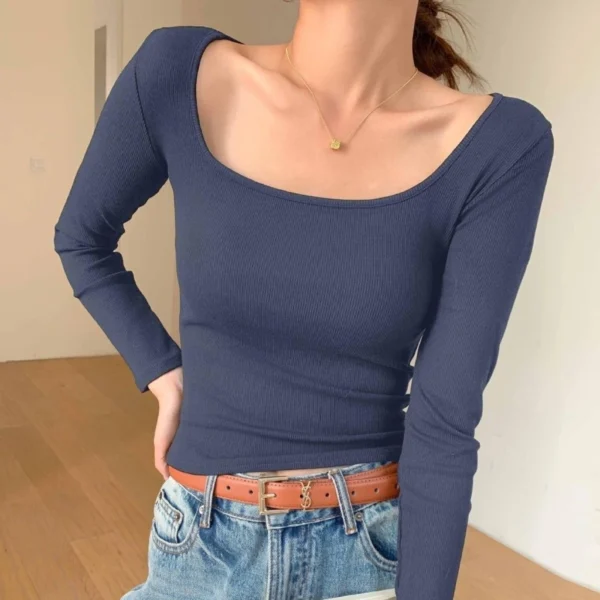 U-Neck Long Sleeve T-Shirt - XS-155cm
