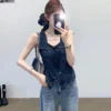 Sleeveless Lace Chiffon Top - M-165cm