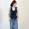 Sleeveless Lace Chiffon Top - M-165cm