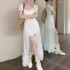 White Short Sleeve Dress - XL-175cm