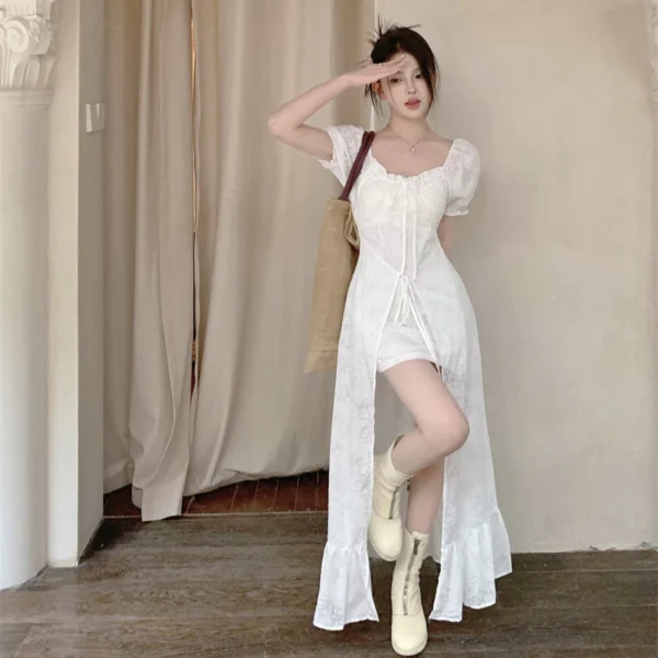 White Short Sleeve Dress - XL-175cm
