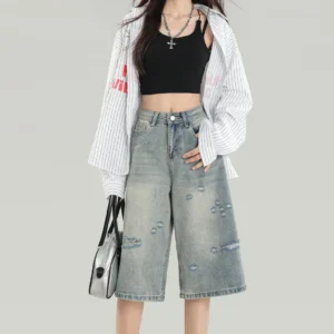 Knee Length Denim Shorts - M-165cm
