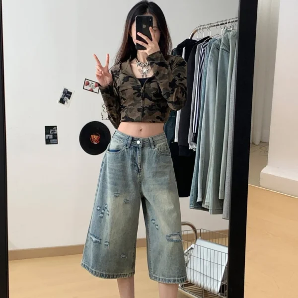 Knee Length Denim Shorts - M-165cm