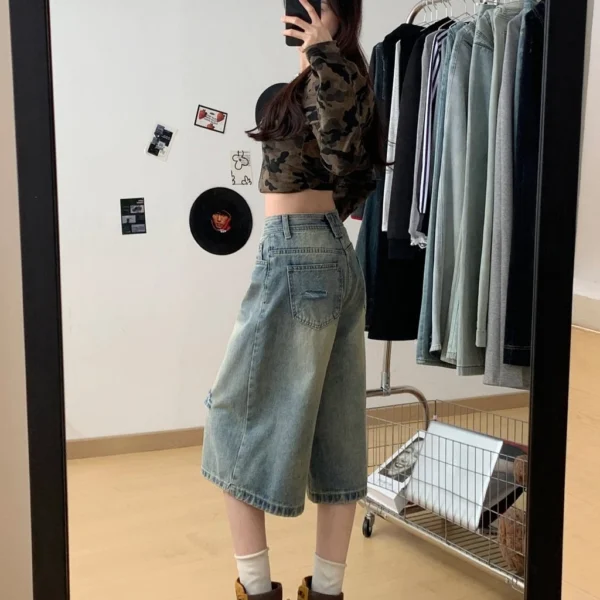 Knee Length Denim Shorts - M-165cm