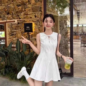 White Sleeveless Flare Dress - S-160cm