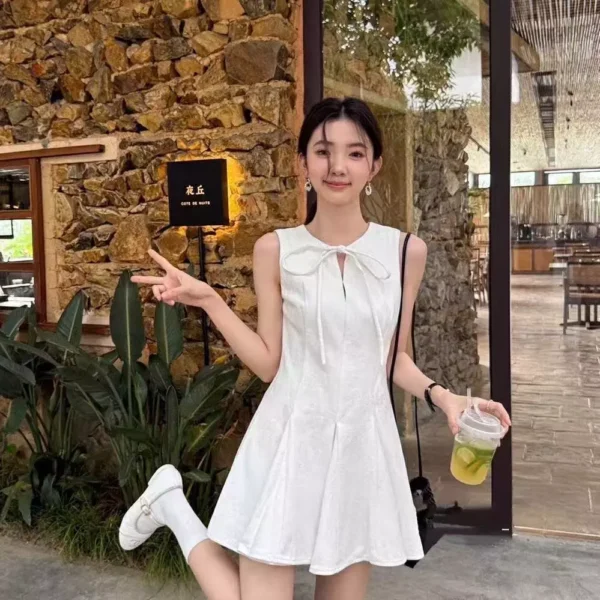 White Sleeveless Flare Dress - S-160cm