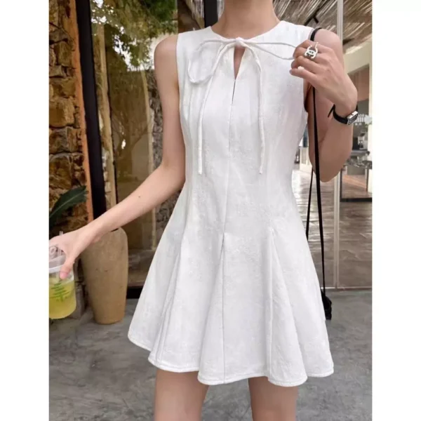 White Sleeveless Flare Dress - S-160cm
