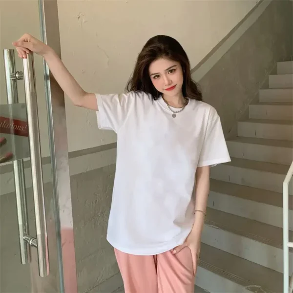 Loose Short Sleeve Cotton T-Shirt - M-165cm
