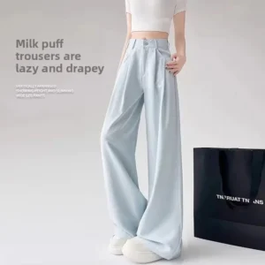 Blue Wide Leg Suit Pants - L-170cm